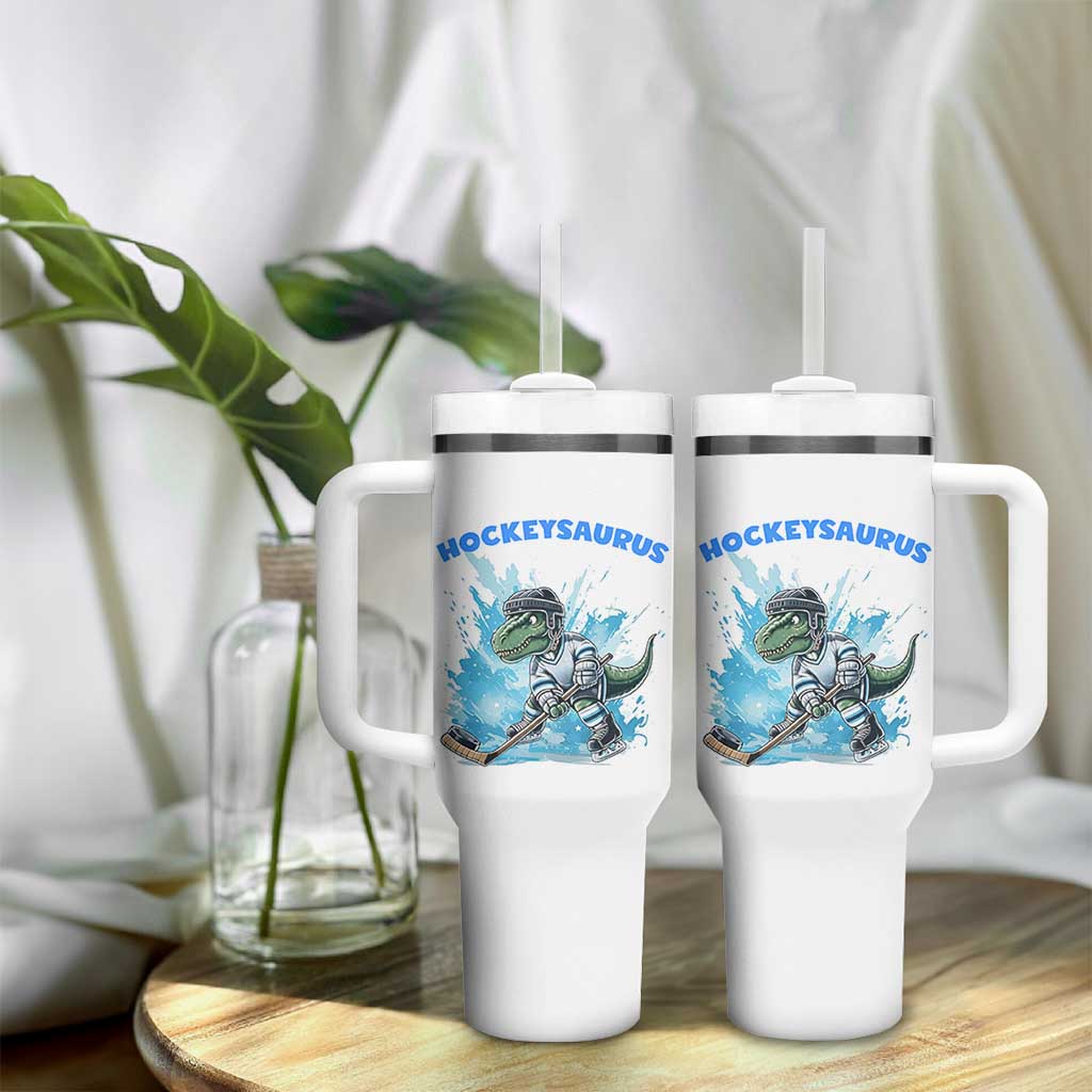 Hockeysaurus Tumbler With Handle Funny Dinosaur Playing Ice Hockey Gift - Wonder Print Shop
