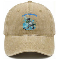 Hockeysaurus Washed Cotton Baseball Cap Funny Dinosaur Playing Ice Hockey Gift