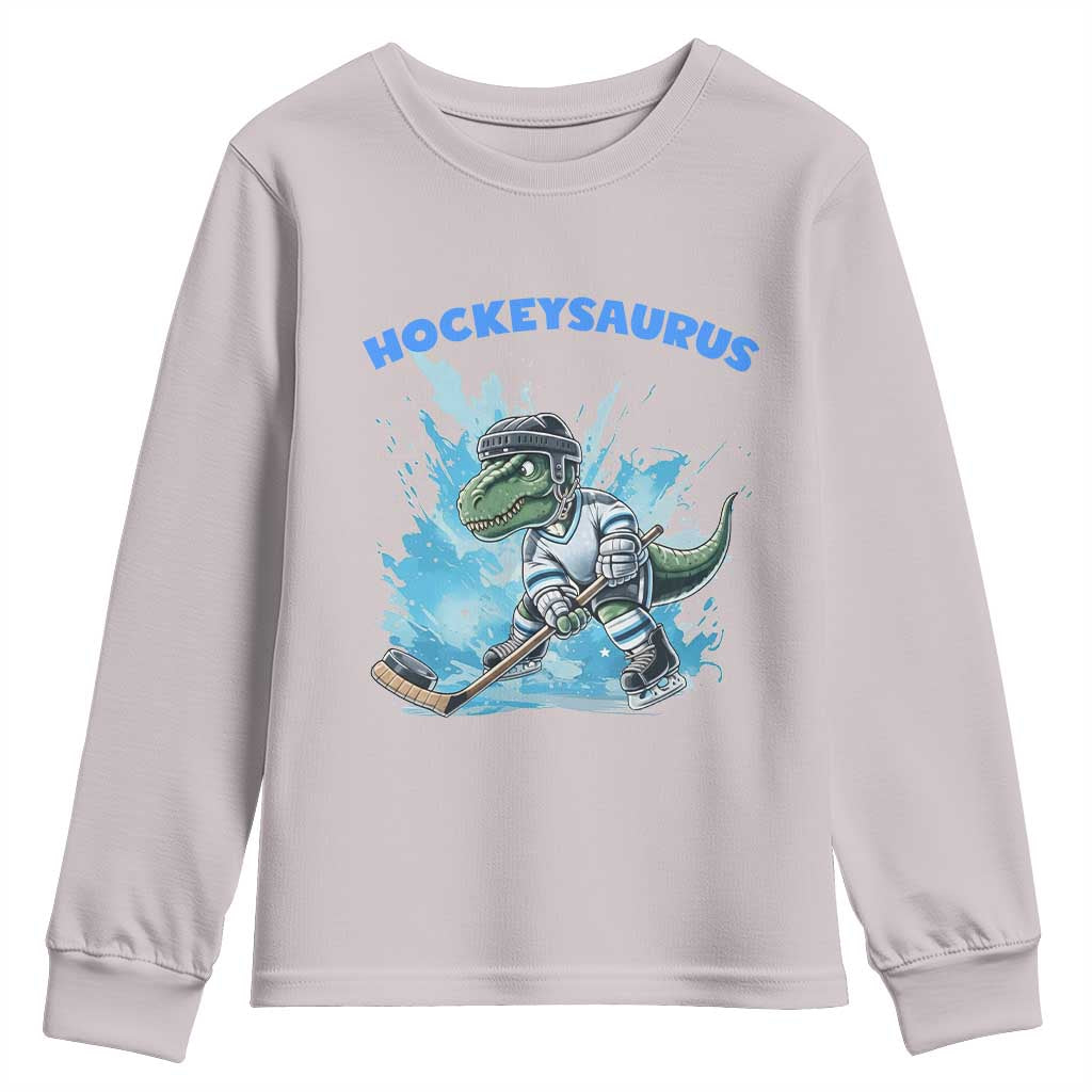 Hockeysaurus Youth Sweatshirt Funny Dinosaur Playing Ice Hockey Gift - Wonder Print Shop