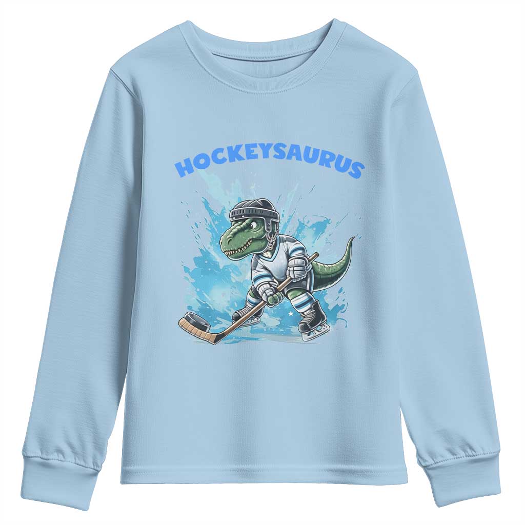 Hockeysaurus Youth Sweatshirt Funny Dinosaur Playing Ice Hockey Gift - Wonder Print Shop