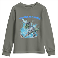 Hockeysaurus Youth Sweatshirt Funny Dinosaur Playing Ice Hockey Gift - Wonder Print Shop