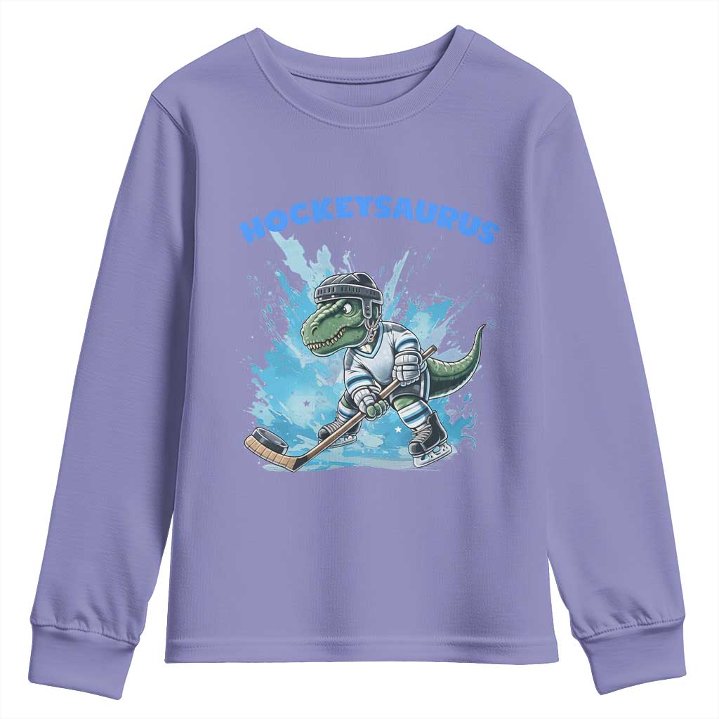 Hockeysaurus Youth Sweatshirt Funny Dinosaur Playing Ice Hockey Gift - Wonder Print Shop