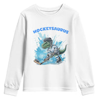 Hockeysaurus Youth Sweatshirt Funny Dinosaur Playing Ice Hockey Gift - Wonder Print Shop