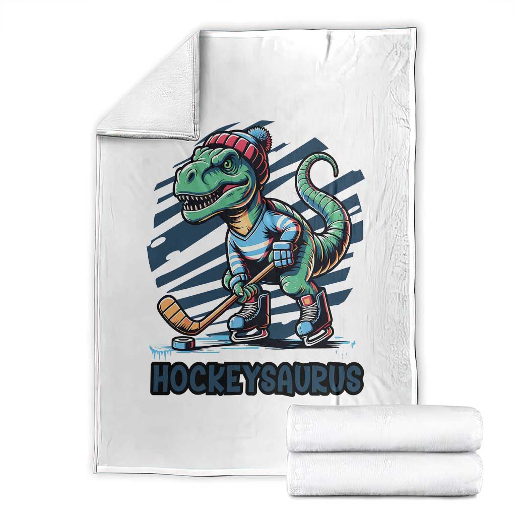 Funny Dinosaur Playing Ice Hockey Throw Blanket Hockeysaurus Gift For Kids - Wonder Print Shop