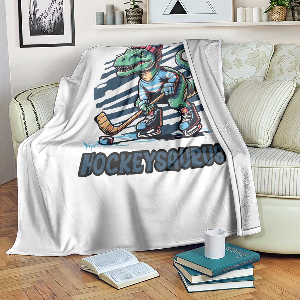 Funny Dinosaur Playing Ice Hockey Throw Blanket Hockeysaurus Gift For Kids - Wonder Print Shop