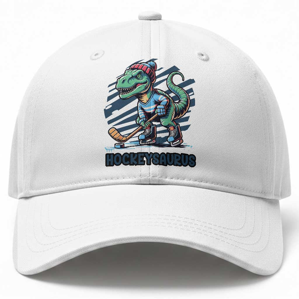Funny Dinosaur Playing Ice Hockey Baseball Cap Hockeysaurus Gift For Kids