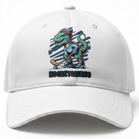Funny Dinosaur Playing Ice Hockey Baseball Cap Hockeysaurus Gift For Kids