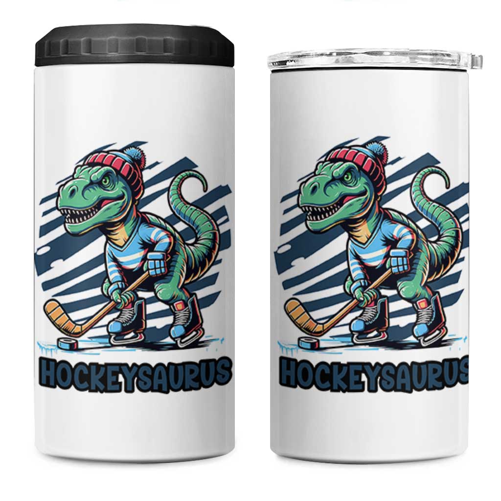 Funny Dinosaur Playing Ice Hockey 4 in 1 Can Cooler Tumbler Hockeysaurus Gift For Kids - Wonder Print Shop