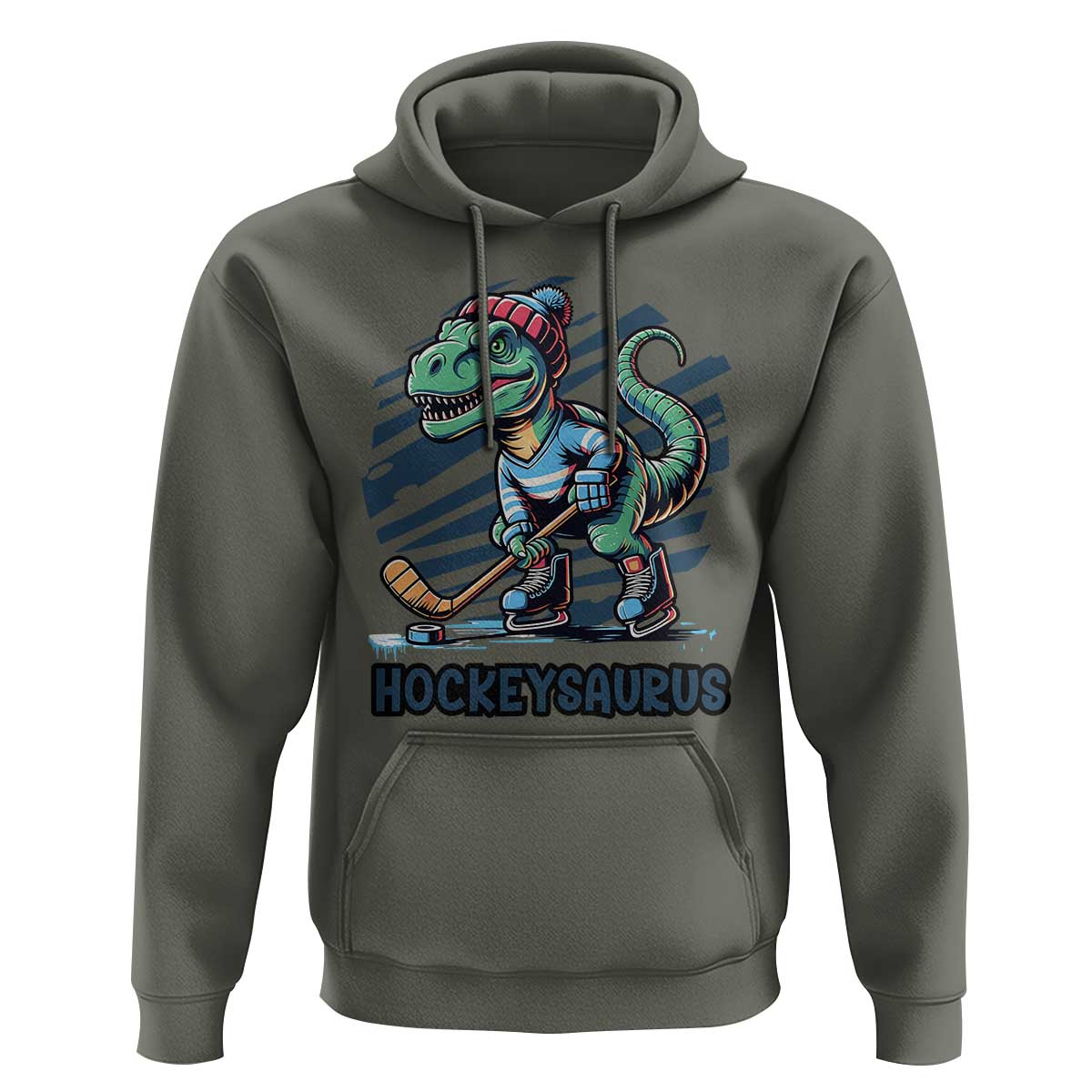 Funny Dinosaur Playing Ice Hockey Hoodie Hockeysaurus Gift For Kids - Wonder Print Shop