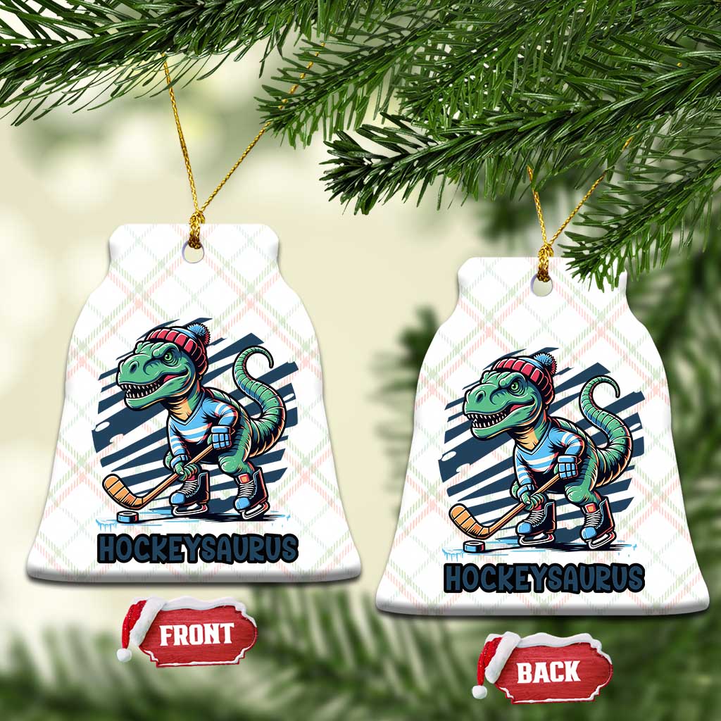 Funny Dinosaur Playing Ice Hockey Ceramic Ornament Hockeysaurus Gift For Kids - Wonder Print Shop