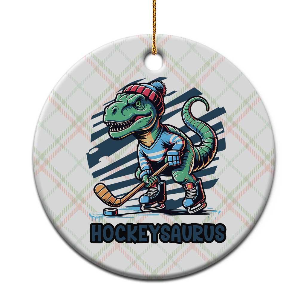 Funny Dinosaur Playing Ice Hockey Ceramic Ornament Hockeysaurus Gift For Kids - Wonder Print Shop
