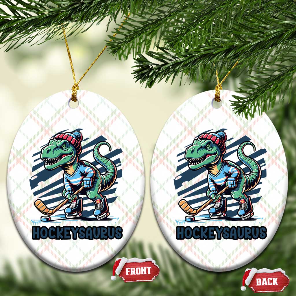 Funny Dinosaur Playing Ice Hockey Ceramic Ornament Hockeysaurus Gift For Kids - Wonder Print Shop