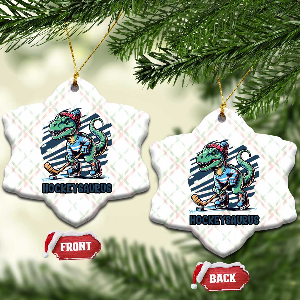 Funny Dinosaur Playing Ice Hockey Ceramic Ornament Hockeysaurus Gift For Kids - Wonder Print Shop