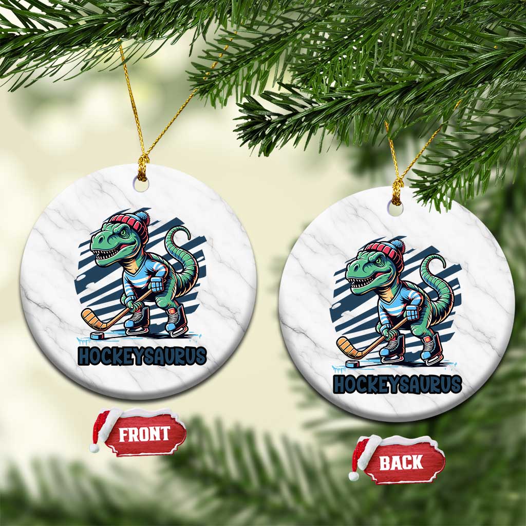 Funny Dinosaur Playing Ice Hockey Ceramic Ornament Hockeysaurus Gift For Kids - Wonder Print Shop