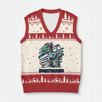 Funny Dinosaur Playing Ice Hockey V-Neck Knit Sweater Vest Hockeysaurus Gift For Kids - Wonder Print Shop