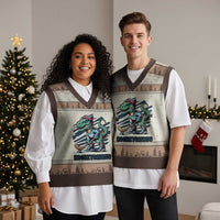Funny Dinosaur Playing Ice Hockey V-Neck Knit Sweater Vest Hockeysaurus Gift For Kids - Wonder Print Shop