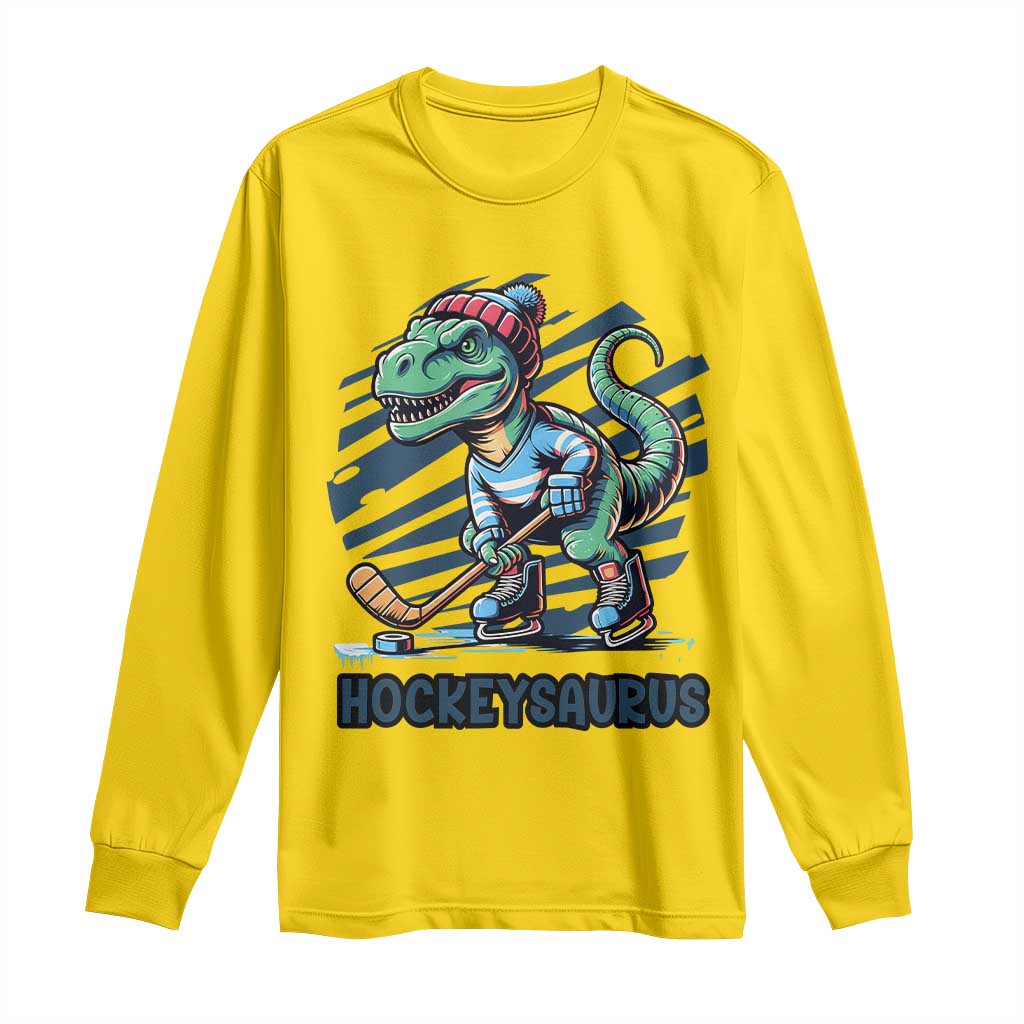 Funny Dinosaur Playing Ice Hockey Long Sleeve Shirt Hockeysaurus Gift For Kids - Wonder Print Shop