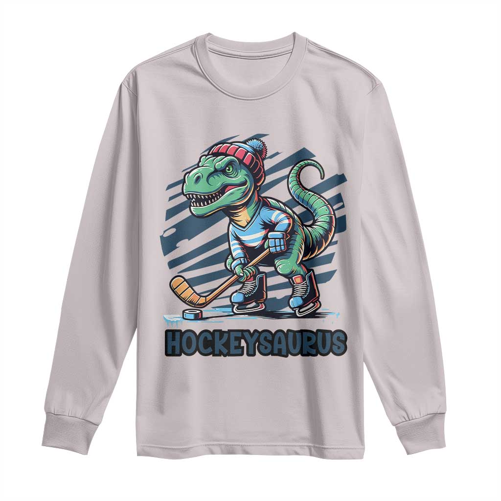 Funny Dinosaur Playing Ice Hockey Long Sleeve Shirt Hockeysaurus Gift For Kids - Wonder Print Shop