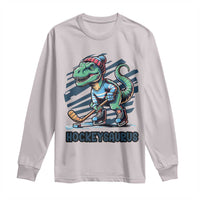 Funny Dinosaur Playing Ice Hockey Long Sleeve Shirt Hockeysaurus Gift For Kids - Wonder Print Shop