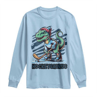 Funny Dinosaur Playing Ice Hockey Long Sleeve Shirt Hockeysaurus Gift For Kids - Wonder Print Shop