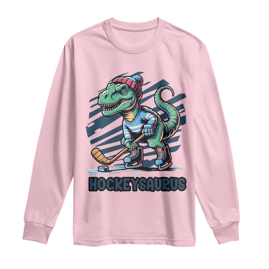 Funny Dinosaur Playing Ice Hockey Long Sleeve Shirt Hockeysaurus Gift For Kids - Wonder Print Shop