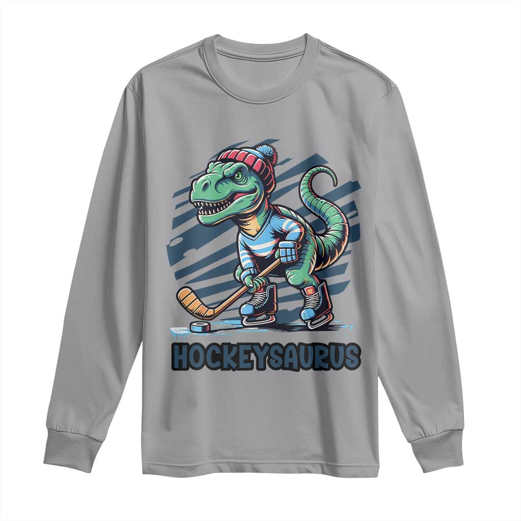 Funny Dinosaur Playing Ice Hockey Long Sleeve Shirt Hockeysaurus Gift For Kids - Wonder Print Shop