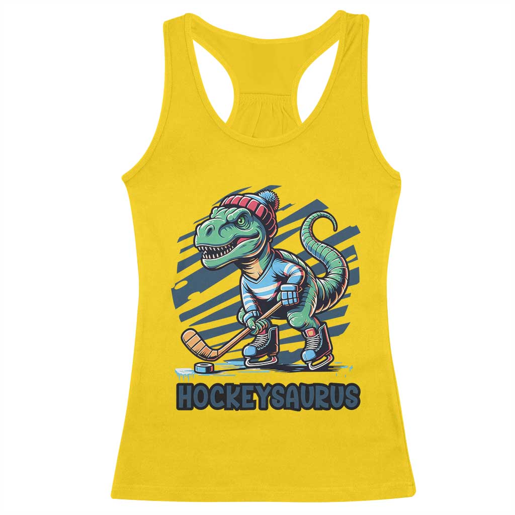 Funny Dinosaur Playing Ice Hockey Racerback Tank Top Hockeysaurus Gift For Kids - Wonder Print Shop