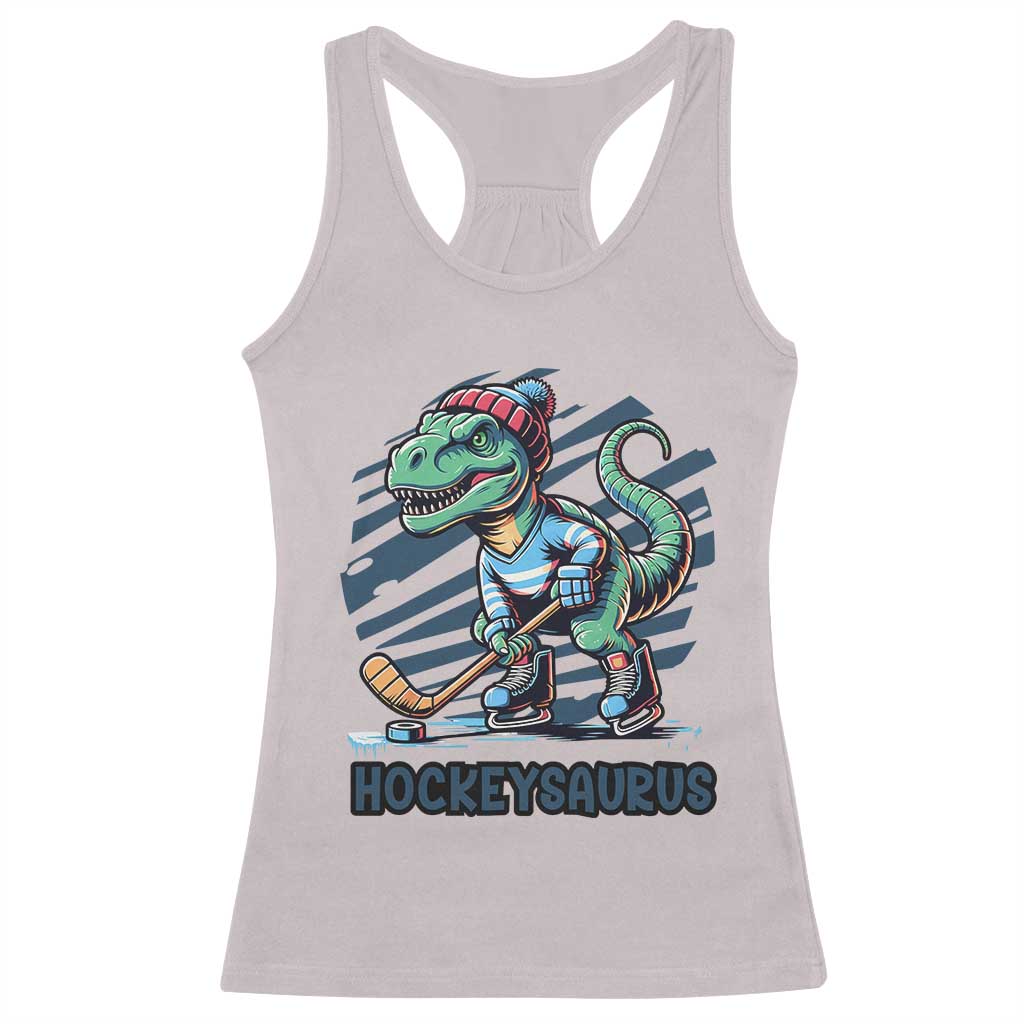 Funny Dinosaur Playing Ice Hockey Racerback Tank Top Hockeysaurus Gift For Kids - Wonder Print Shop