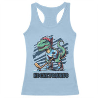 Funny Dinosaur Playing Ice Hockey Racerback Tank Top Hockeysaurus Gift For Kids - Wonder Print Shop