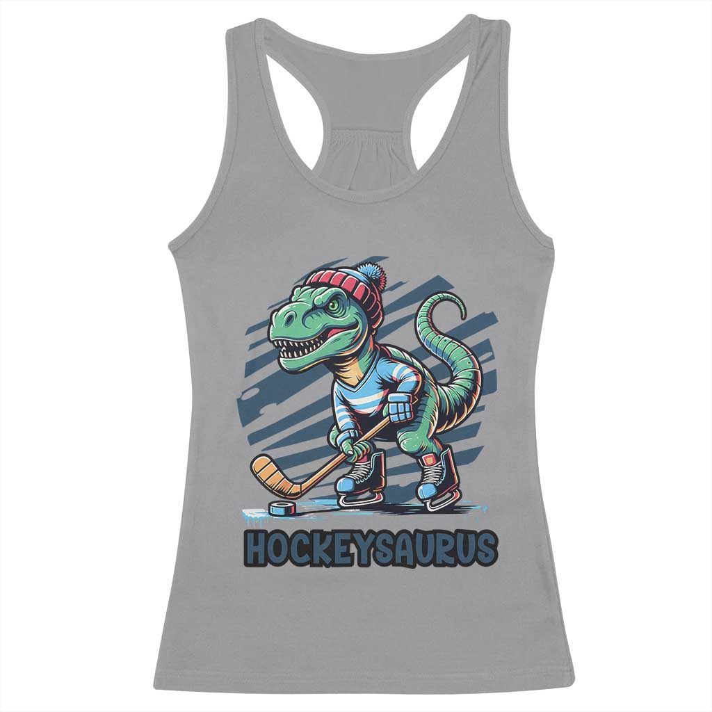 Funny Dinosaur Playing Ice Hockey Racerback Tank Top Hockeysaurus Gift For Kids - Wonder Print Shop
