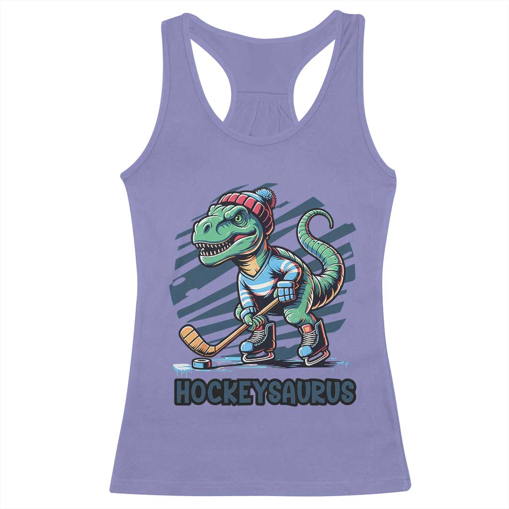 Funny Dinosaur Playing Ice Hockey Racerback Tank Top Hockeysaurus Gift For Kids - Wonder Print Shop