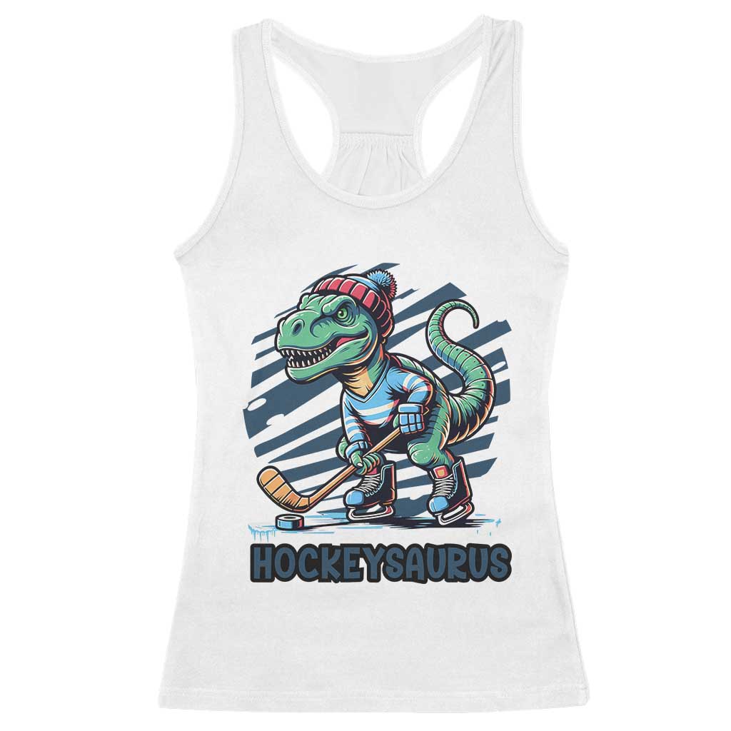 Funny Dinosaur Playing Ice Hockey Racerback Tank Top Hockeysaurus Gift For Kids - Wonder Print Shop