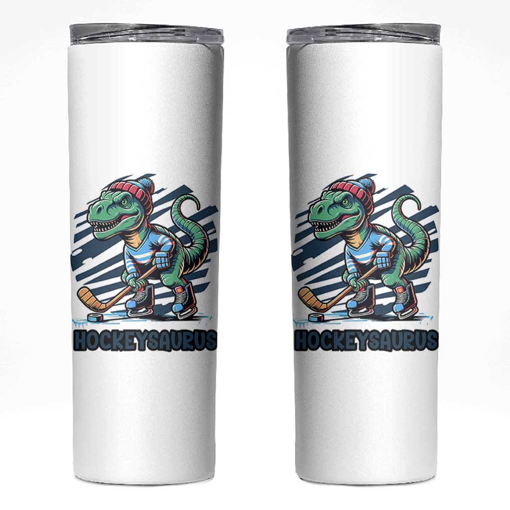 Funny Dinosaur Playing Ice Hockey Skinny Tumbler Hockeysaurus Gift For Kids - Wonder Print Shop