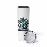 Funny Dinosaur Playing Ice Hockey Skinny Tumbler Hockeysaurus Gift For Kids - Wonder Print Shop