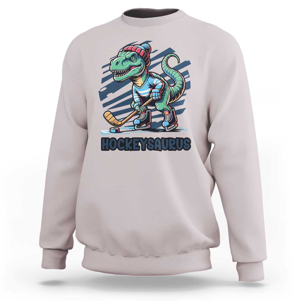 Funny Dinosaur Playing Ice Hockey Sweatshirt Hockeysaurus Gift For Kids - Wonder Print Shop