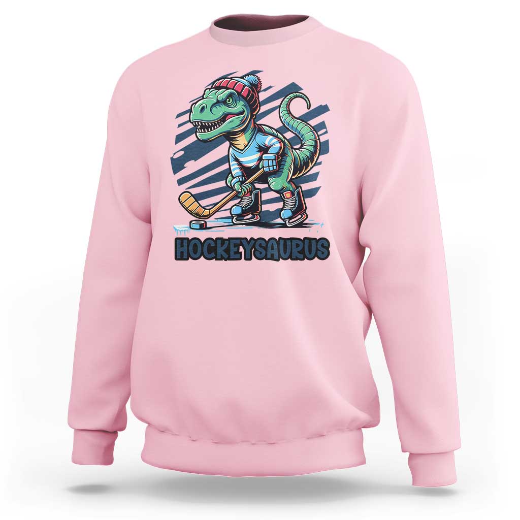 Funny Dinosaur Playing Ice Hockey Sweatshirt Hockeysaurus Gift For Kids - Wonder Print Shop