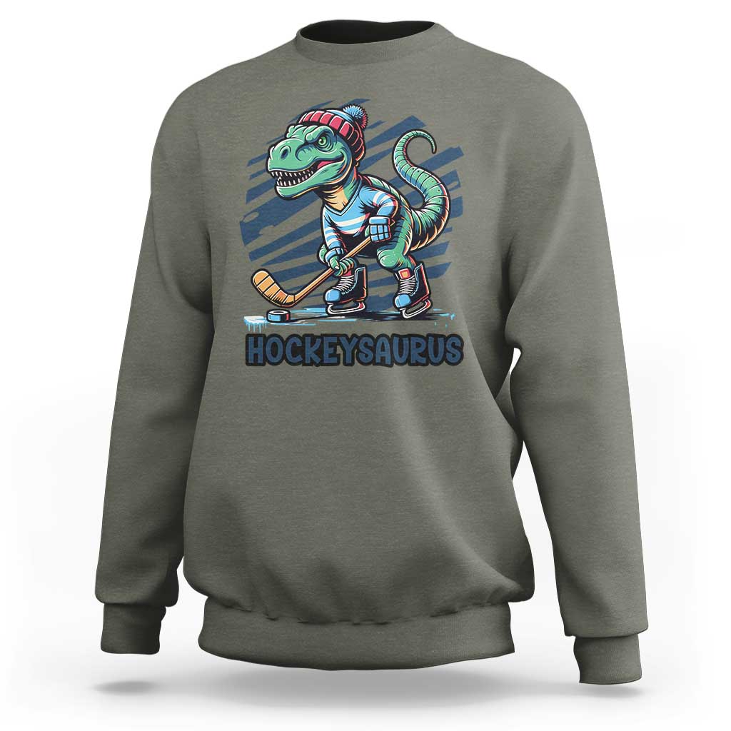Funny Dinosaur Playing Ice Hockey Sweatshirt Hockeysaurus Gift For Kids - Wonder Print Shop
