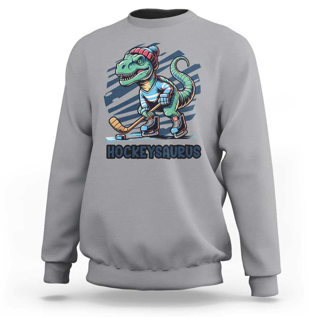 Funny Dinosaur Playing Ice Hockey Sweatshirt Hockeysaurus Gift For Kids - Wonder Print Shop