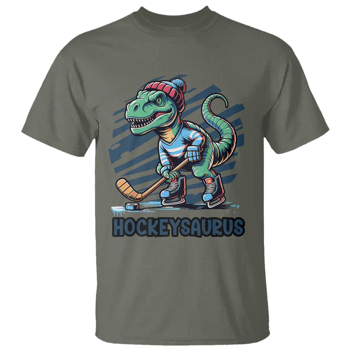 Funny Dinosaur Playing Ice Hockey T Shirt Hockeysaurus Gift For Kids - Wonder Print Shop