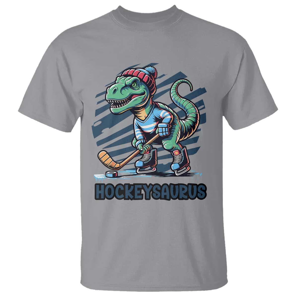 Funny Dinosaur Playing Ice Hockey T Shirt Hockeysaurus Gift For Kids - Wonder Print Shop