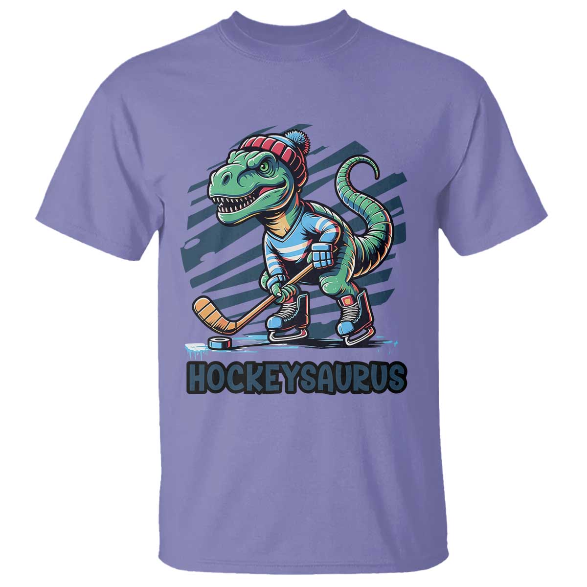 Funny Dinosaur Playing Ice Hockey T Shirt Hockeysaurus Gift For Kids - Wonder Print Shop