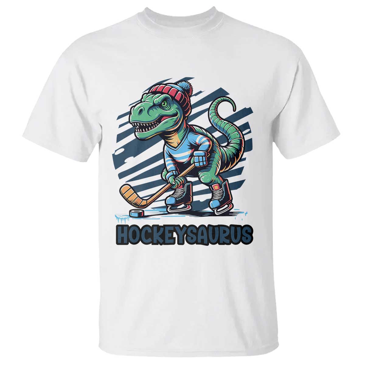Funny Dinosaur Playing Ice Hockey T Shirt Hockeysaurus Gift For Kids - Wonder Print Shop