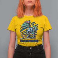 Funny Dinosaur Playing Ice Hockey T Shirt For Women Hockeysaurus Gift For Kids - Wonder Print Shop