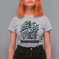 Funny Dinosaur Playing Ice Hockey T Shirt For Women Hockeysaurus Gift For Kids - Wonder Print Shop