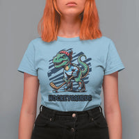 Funny Dinosaur Playing Ice Hockey T Shirt For Women Hockeysaurus Gift For Kids - Wonder Print Shop