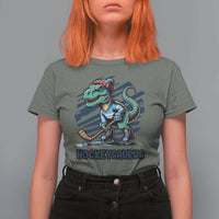 Funny Dinosaur Playing Ice Hockey T Shirt For Women Hockeysaurus Gift For Kids - Wonder Print Shop