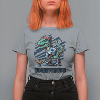 Funny Dinosaur Playing Ice Hockey T Shirt For Women Hockeysaurus Gift For Kids - Wonder Print Shop