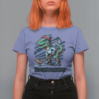 Funny Dinosaur Playing Ice Hockey T Shirt For Women Hockeysaurus Gift For Kids - Wonder Print Shop