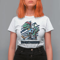 Funny Dinosaur Playing Ice Hockey T Shirt For Women Hockeysaurus Gift For Kids - Wonder Print Shop