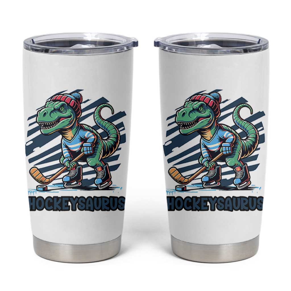Funny Dinosaur Playing Ice Hockey Tumbler Cup Hockeysaurus Gift For Kids - Wonder Print Shop